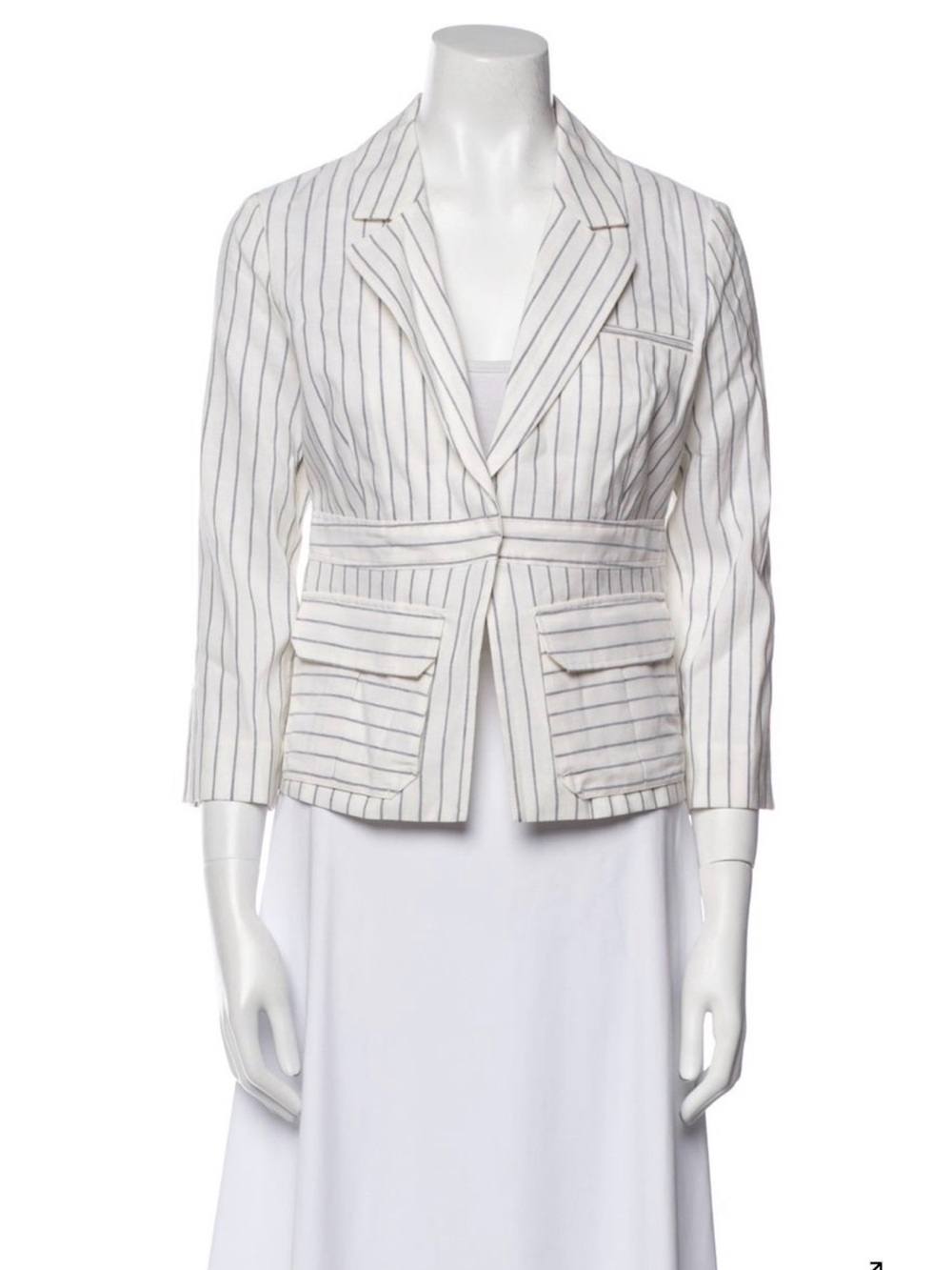 SUNO White Blazer with Thin Blue Pinstripes